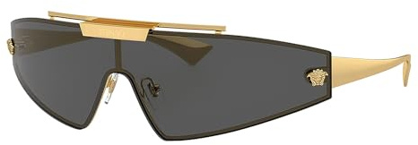 Versace Sonnenbrille VE 2265 1002 Gold Metal Shield, Graue Gläser, Modern, Unisex, Vollrand (Full Frame)