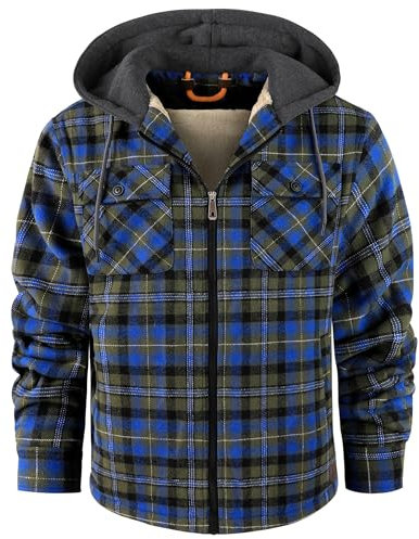 zitysport Veste chemise homme Toison à carreaux Doublé Sweat à capuche Manteau Doublure polaire Veste hiver avec poches Flannel Veste à capuche hommes Sweat à capuche