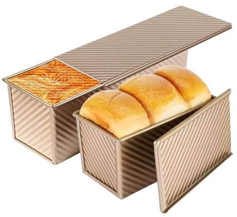 Barlket Toastbrot Backform mit Deckel, 1000g und 450g, 2Pcs, Antihaft Pullman Brotbackform, Wellbrotbackform mit Deckel für Brot, Sandwiches und Toast, Gold