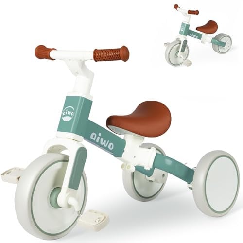 aiwo Kids Tricycle for 1-4 Year Old, 4 in 1 Toddler Balance Bike for 1 2 Year Old Boys Girls Gift, 3 Wheel Kids Trike Ride On Toy with Removable Pedal