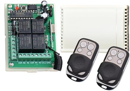 Krawnxin Ricevitore Universale per Cancello 4 canali 12V DC 433.92MHZ Interruttore RF Ricevitore Trasmettitore 4ch Bloccato a Levetta Momentaneo