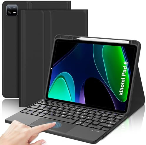 IVEOPPE Coque Clavier Xiaomi Pad 6 11 Pavé Tactile, Coque en Cuir avec Touchpad Clavier Bluetooth Magnétique Amovible AZERTY Français pour Xiaomi Pad 6 / Pad 6 Pro 11 2023, Noir
