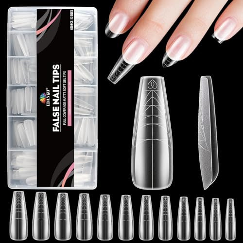EBANKU Faux Ongles avec Guide, French, 600PCS Préformés Couverture Complète Formes Multiples, pour Extension, Salons de Manucure et Nail Art DIY
