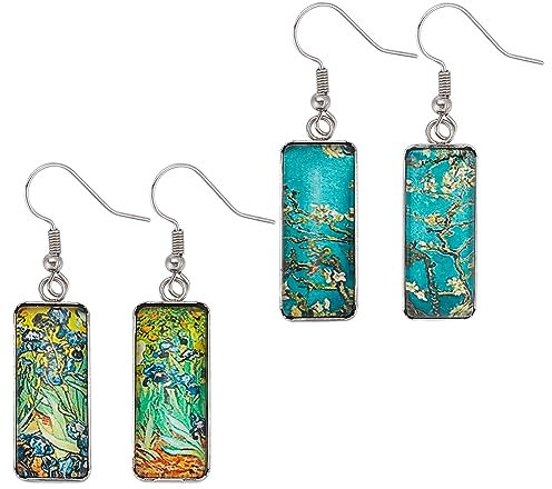 UNICRAFTALE Boucles D'Oreilles en Verre Artistiques Van Gogh Peinture Pendantes Art Abstrait à la Mode Esthétiques