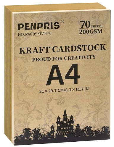 70 Blatt Kraftpapier A4-200gsm/75lb Doppelseitiges Schweres Karton Papier für Drucker, Kartenherstellung, Basteln, Scrapbooking PAC05KPA470