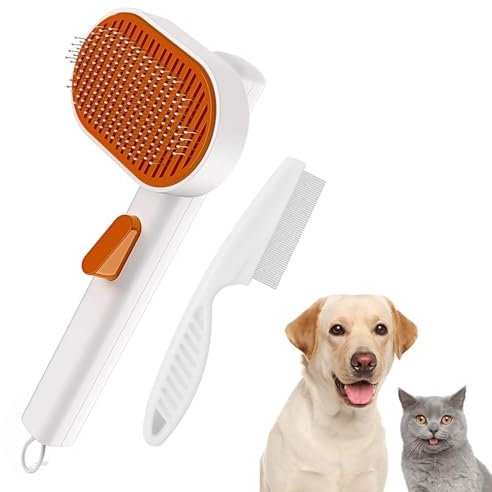Cat Dog Brush, Self Cleaning Cat Grooming Brush Slicker Dog Brushes Cat Hair Brush for Grooming Remove Tangled Hair and Shed Fur for Medium and Long Haired Dogs Cats