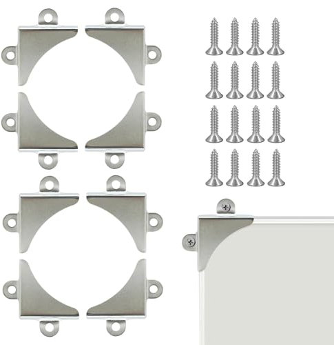 8 Pcs Mirror Corner Brackets Kit - Picture Holder for Wall, Metal Nickel Plated Fastening Clip for Fixing Bathroom Glass, Hanging Pictures With Screw Holes 30mm x 30mm x 5mm