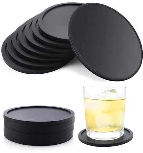 12 Pièces Dessous de Verre en Silicone Noir - Ronde, Antidérapants pour Verre et Boissons