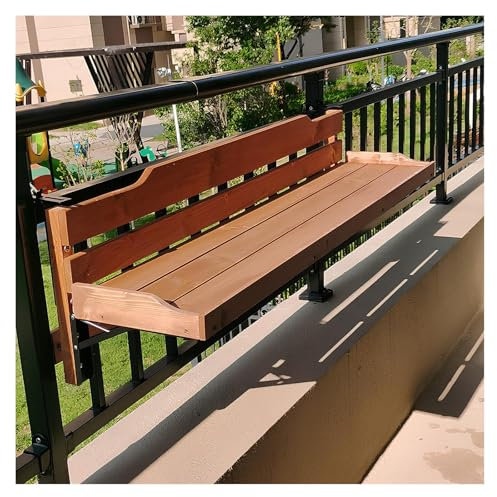 Balkonhängetisch Klappbar, Schwimmender Schreibtisch Esstisch, Klapptisch Gartentisch Zum Einhängen, Platzsparend Wandtisch, Stabile Dreiecksstruktur, Outdoor-Tisch Balkon Terrasse(Caramel color,120*2