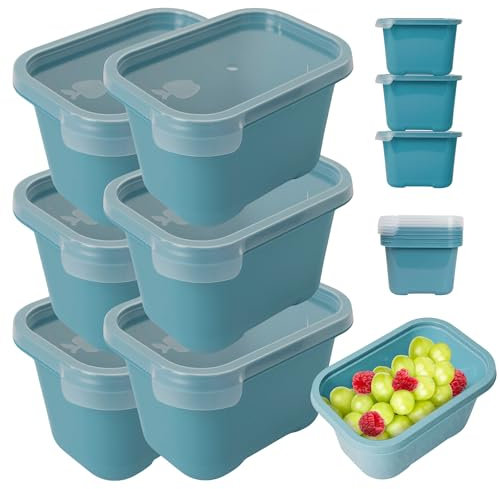 Mypicompany Frischhaltedosen mit Deckel –6 teiliges Set (je 1000 ml), BPA-frei, Luftdicht, Stapelbar. Mikrowellen & Spülmaschinengeeignet. Pastellblau Gefrierdosen. Dosen mit Deckel für Lebensmittel