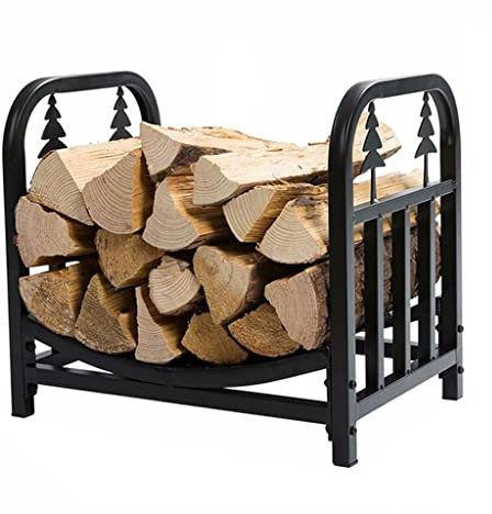 Estante de almacenamiento de leña de hierro negro para árbol de Navidad, herramientas y decoración del hogar, organizador de leña de madera