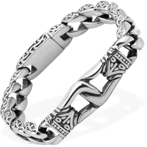 JEYORZY 1 Pcs Pulsera de Hombre Cadena Acero Inoxidable, Pulsera Metal de Eslabones Cubanos, Pulsera Hombre Plata| Pulsera de Cadenas Cubanas, Pulsera Hip Hop Plateado, Regalos de Joyería para Hombres