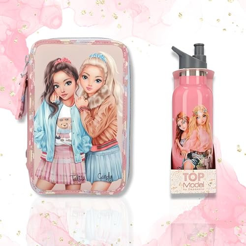 TOPModel Trinkflasche Edelstahl Velo Fleur & 3-Fach Federtasche TEAM TEDDY – Stylische Begleiter für Schule und Freizeit! Bleib organisiert und trendy mit diesem perfekt abgestimmten Set.
