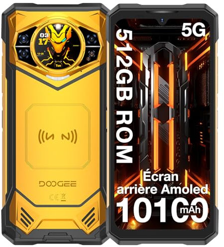 DOOGEE S200 X Telephone Portable Incassable 5G, 32GB+512GB/TF 2TB, 10100mAh/33W, 100MP+20MP，Ecran arrière 1,32'',Android 14 Smartphone Incassable,6.72”+120Hz,Téléphone WiFi6/NFC/DDR5/Face ID/OTG