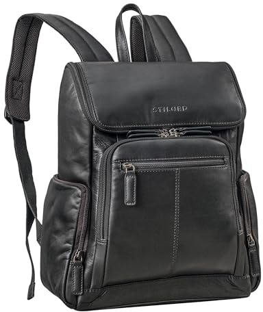 STILORD Giacomo Business Rucksack Herren Leder - mit Laptopfach 13-14 Zoll Laptoprucksack Damen - Lederrucksack Groß für Arbeit, Reise, Uni - Backpack aus Echtleder Farbe:schwarz
