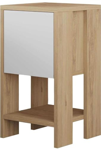 Hanah Home Modern Nightstand in Sapphire Oak & White, 30 x 55 x 30 cm | 100% Melamine Coated Particle Board, 18 mm Thick | Stylish & Functional Storage Solution