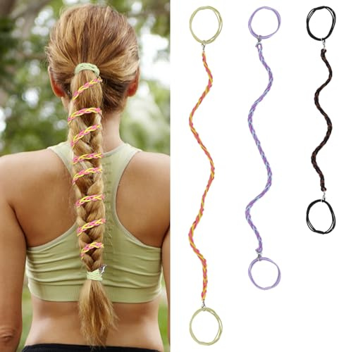 TBUKEOM 3 Packs Colorful Elastic Spiral Hair Ties for Women & Girls, No Damage Ponytail Holders for Fine Thin Long Curly Hair, Stretchy Braided Hair Bands for Sports (22 Inch, 26 Inch, 33 Inch)