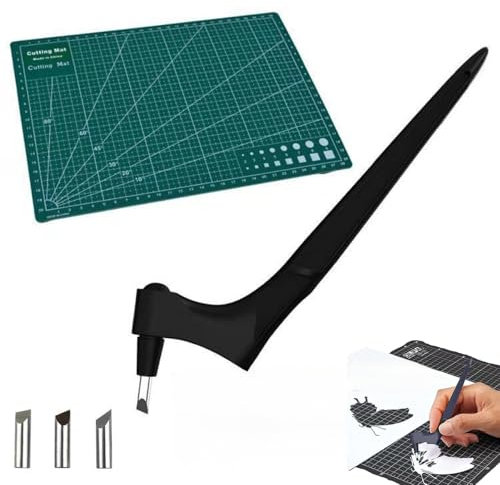 Craft Cutting Tools Pen,Pefctiordent Cutting Craft Tool, 360 Rotating Blade Paper-Cutter,With 15,30,45 Degree Engraving Head And Rotating Cutting Mat,for Stencil Scrapbook DIY Craft (Black)