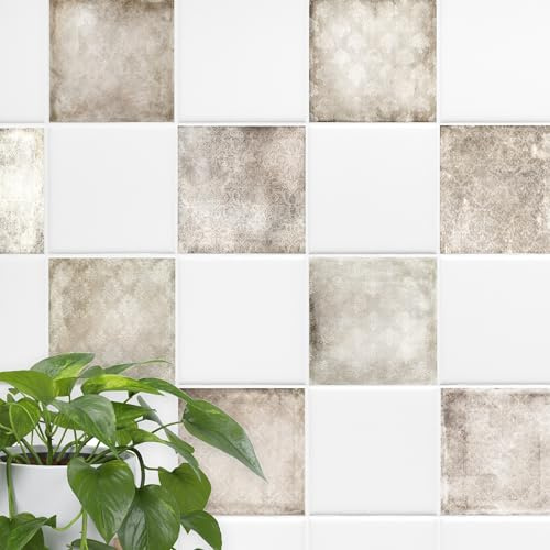GRAZDesign Vintage Fliesenaufkleber Set für Bad & Küche - Dekorative Wandaufkleber in Beige Design - Selbstklebend & Abnehmbar - 20x25cm