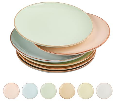 Platos Llanos Ceramica Plato Llano - Juego de Platos de Cena Para 6 Personas - Set de Platos Planos en Estilo Colores - Platos Grandes para Servir Plato Principal | Bistec | Ensalada | Pasta - 25,3 cm