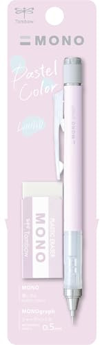 Tombow MONO graph und MONO Radierer, 0,5mm, Rose, Präzision mit 4-mm-Spitze, innovativer Schüttel-Mechanismus, stabilere Messing-Zange, nachfüllbar, inkl. Radierer [SH-MG85-PE04A]