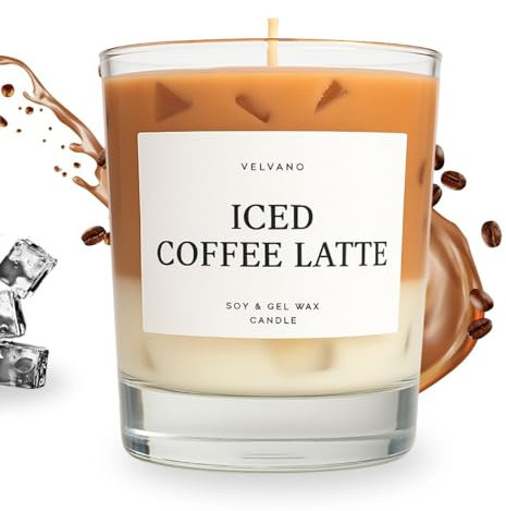 Velvano Duftkerze Iced Coffee Latte – Handgegossen aus Sojawachs & Gelwachs – Kaffee-Duft – Designkerze im Getränkelook – vegane Geschenkidee & Dekotrend