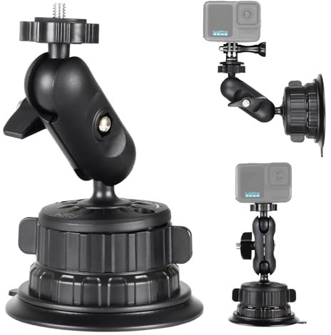 HSU Suction Cup Mount for Action Camera, Camera Car Mount for Go Pro Insta 360 Osmo Action, Perfect for Car Windshield and Window