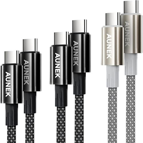AUNEK 240W USB C to USB C Cable 3-Pack [1M/2M+2M], Nylon Braided Type C to C Charger Cable Fast Charge Compatible with iPhone 17 Pro Max/16 Pro Max/15 Pro, Samsung S25 Ultra/S24, iPad Pro, MacBook Pro