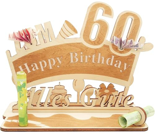 FOSDICK Geldgeschenke Geburtstag 60, Geschenke zum 60 Geburtstag Mann Frau, Holz Geldgeschenk Geburtstag, Kreativ Geldgeschenk Verpackung, Geldgeschenke Verpackung für Großeltern, Ehepartner, Freunde