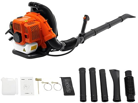 Benzin-Rucksack-Laubbläser, Leistungsstarker 2-Takt-Luftgekühlter Motor - 1,25 kW, 1,2 l Tank, Leicht mit neuen Breite Schultergurte, Abnehmbarer Luftkanal, Blasgerät mit 4 Schläuche