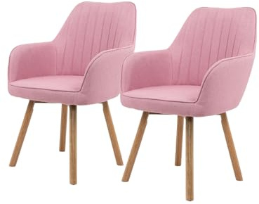 holz4home 2er Set Armlehnenstuhl Rosa I Gepolsterter Wohnzimmerstuhl Sessel mit Holzbeinen I Sitz gepolstert I Stuhlbeine aus Eichenholz I Stuhl für Wohnzimmer Esszimmer