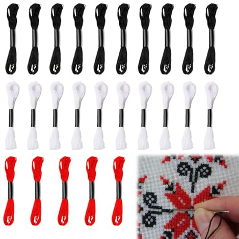 ZWWOGE Set di Filo da Ricamo con 25 Matasse in Nero, Bianco e Rosso - Filo Perlato per Punto Croce, Braccialetti e Lavori Manuali - Filo di Cotone di Alta Qualità per Braccialetti dell'Amicizia