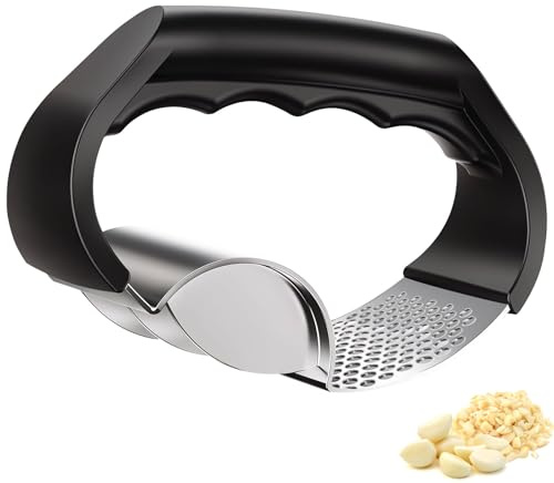 Knoblauchpresse Wippe Edelstahl, 2-in-1 Knoblauchwippe Spülmaschinenfest, Garlic Press Stainless Steel, Knoblauch Wiege, Knoblauchschneider für Knoblauch Ingwer, Einfache Handhabung und Reinigung
