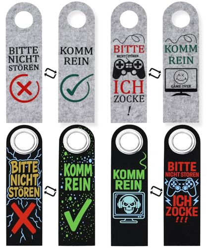 Bitte Nicht Stören Schild,ich zocke oder komm rein,4er Set mit Metallverstärkung,Türschild Kinderzimmer aus Filz für Zocker Jungen Mädchen Teenager,Coole Sachen für Jungs