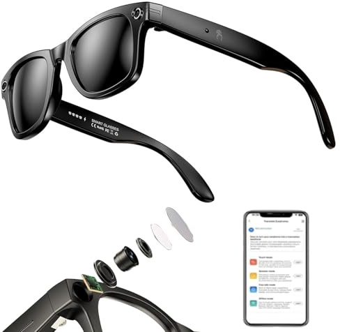 Ai Smart Glasses – 8mp Camera Glasses with Music & Call Features, Ai Brille mit Audio-Video-Aufzeichnung, Echtzeit-Übersetzung, Sprachassistent, Bluetooth-Kamera-Brille für Damen Herren (B)