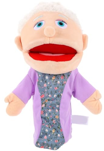 CIYODO Kreative Handpuppe Oma aus Weichem Plüsch Realistische Figur mit Beweglichem Mund Pädagogisches Handspielzeug für Eltern Kind Interaktion