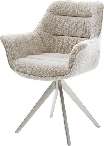 DELIFE Esszimmerstuhl Kaira-Flex Kreuzgestell kantig Edelstahl Webstoff Soft Beige 180° drehbar