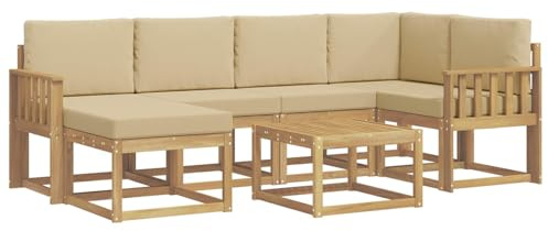 vidaXL Outdoor-Sofagarnitur 7 pcs Weiß und Beige Massivholz Akazie, Garten Sofa, modernes Eckset, wetterfestes Loungemöbel, Terrassen Sitzmöbel für entspannten Komfort