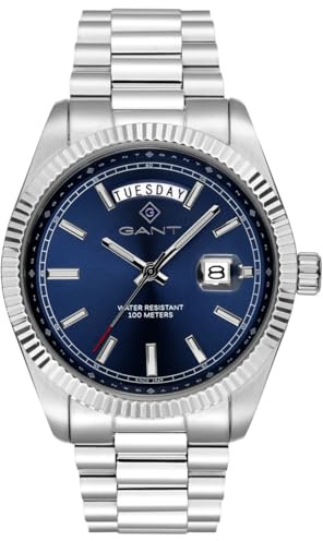 GANT G189002 Fairfax Herrenuhr für Herren, Edelstahl Silberfarben, Blaues Zifferblatt, Japanisches Quarzwerk, 41 mm, Mineralglas, Datum, Wochentag, 10 ATM