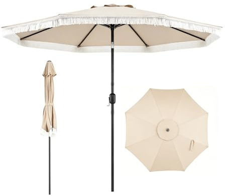 KOMFOTTEU Ø 270 cm Parasol de Jardin Exterieur, inclinable à 30° | Parasol Rond, 8 Baleines Métalliques, Parasols de Balcon avec Bouton-Poussoir & Manivelle, pour Plage, Terrasse, Cour