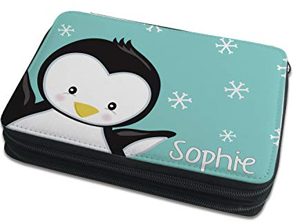 CreaDesign Kinder Federmäppchen mit (Wunsch) Namen, einzigartige Federtasche durch Personalisierung, Schulmäppchen - Motiv Pinguin