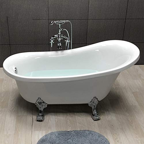 DaiMeng Weiß Acryl Badewanne Modern Eigenständige Badewanne mit Silber Stützfuß,150 * 78 * 75cm