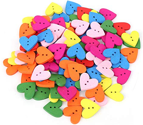 200Pcs Holzknopf, 20mm bunte Retro Herzform Holz knöpfe Handgefertigte farbige mit 2 Löchern Kleidung Dekoration Zubehör(200 Stk)
