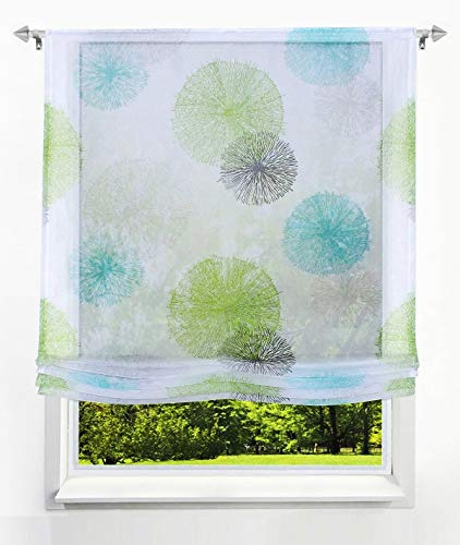 Raffrollo mit Kreis-Motiven Druck Design Rollos Voile Transparent Vorhang (BxH 120x140cm, Grün Kreis mit Tunnelzug)