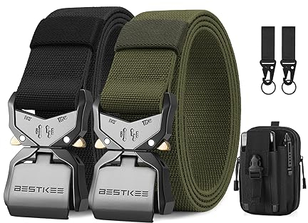 BESTKEE 2er Herren Taktischer Gürtel, 3.8cm Gürtel Herren, Militär Wandern Arbeitgürtel, Geschenk mit taktischem Molle-Beutel