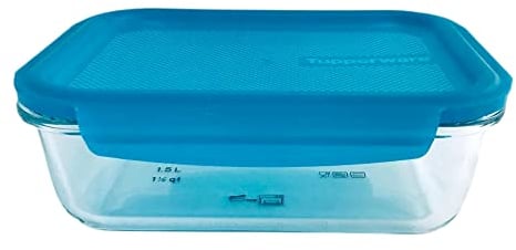 Tupperware Premiaglas 1,5 L Premia Glass transparente, apto para horno (sin grill), también para microondas y congelador.