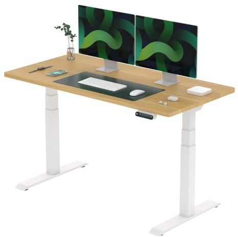 FLEXISPOT E6 Elektrisch höhenverstellbarer Schreibtisch 140x70 cm | Ergonomischer Steh-Sitz Tisch mit Memory Funktion | Beugt Rückenschmerzen vor & Macht produktiver (Ahorn, Gestell Weiß)