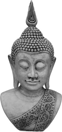 gartendekoparadies.de Imposante Buddha Büste, Steinfigur, H. 116 cm, 207 kg, Grau, frostsicher aus Steinguss für Außenbereich