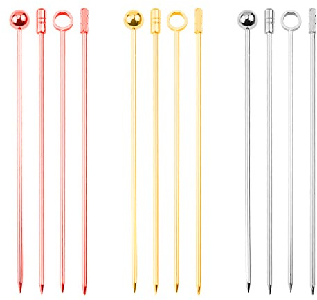 Jagowa 12 x Cocktailspieße aus Edelstahl, Obststäbchen, Zahnstocher, Vorspeisen, Edelstahl, wiederverwendbare Martini-Spieße, Getränke-Picks