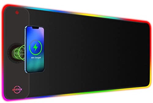 Anyyuk RGB LED Mouse Pad with 15W Wireless Charger Gaming Mouse Pad with 10 Light Modes, Extra Large Mousepad Non-Slip Rubber Base Computer Keyboard Mat for Gaming, MacBook, PC, Laptop, Desk